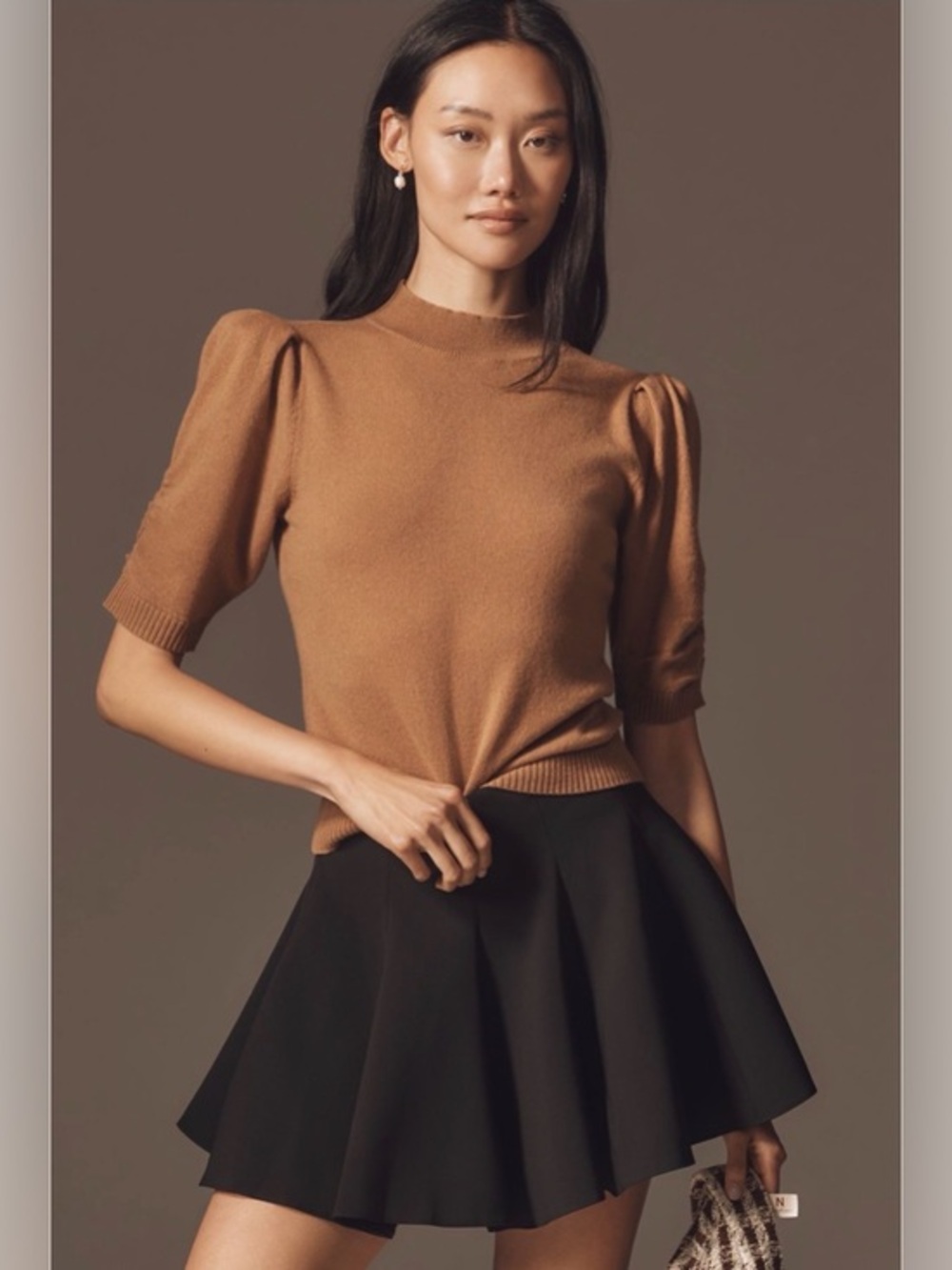 Anthropologie Wool Cashmere Puff-Sleeve
Mock-Neck Sweater NWT